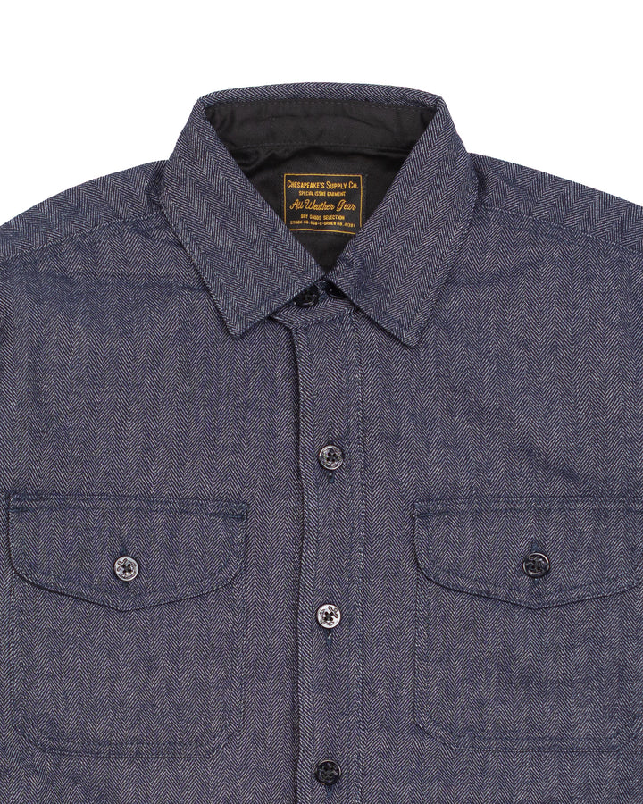 Padded CPO Overshirt in Blue Herringbone