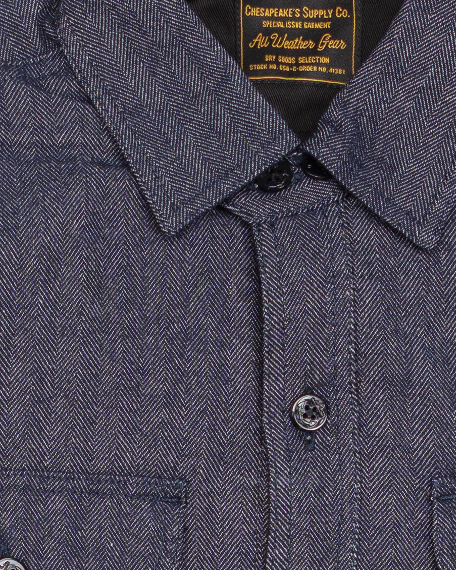 Padded CPO Overshirt in Blue Herringbone