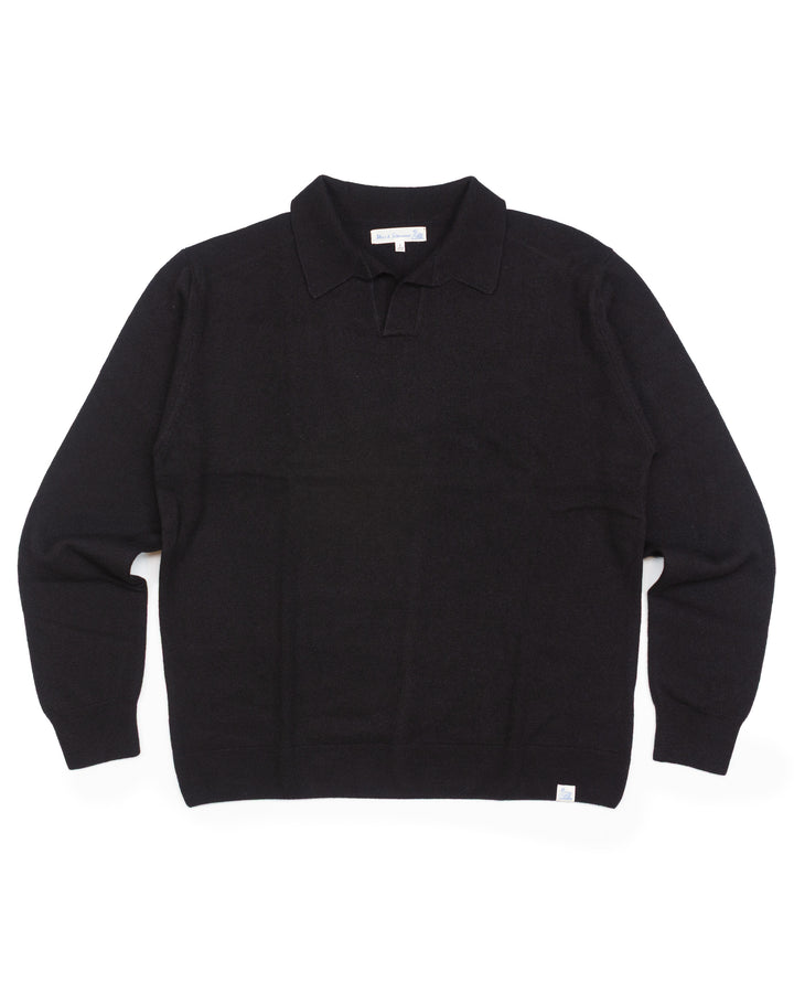 Knitted Polo Shirt in Deep Black