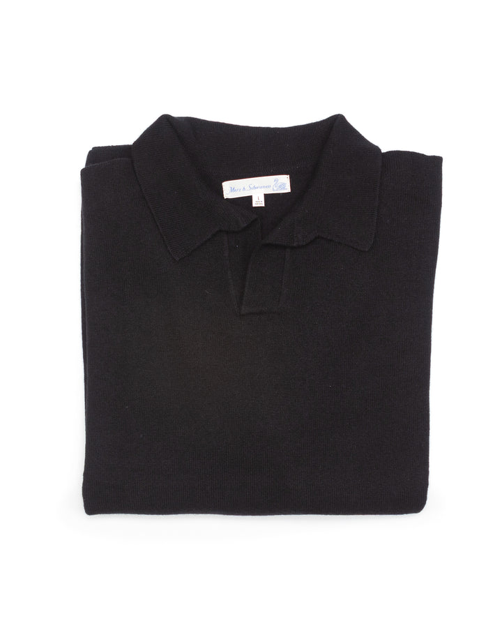 Knitted Polo Shirt in Deep Black