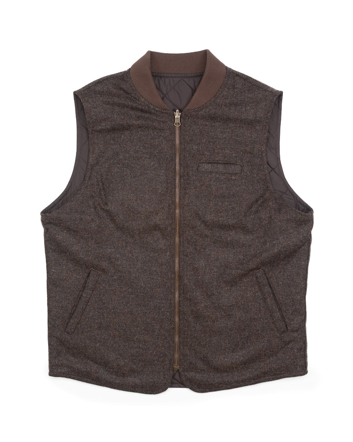 The Owl Reversible Vest in Brown Donegal