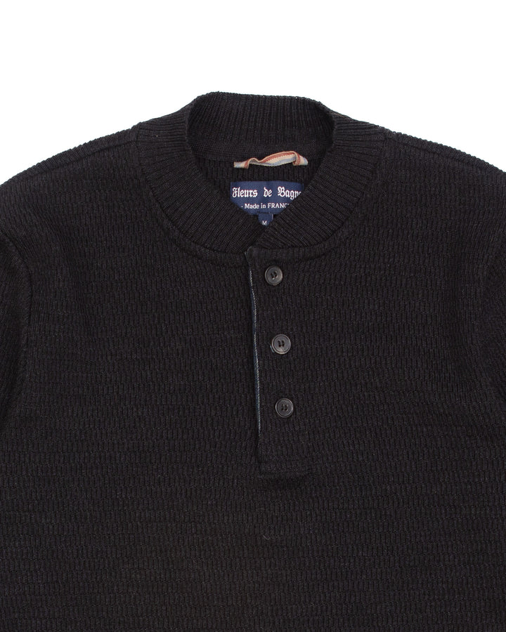 Albert Waffle Henley in Black #1840