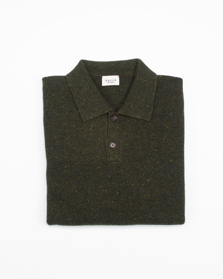 The Opek Polo Sweater in Olive Donegal