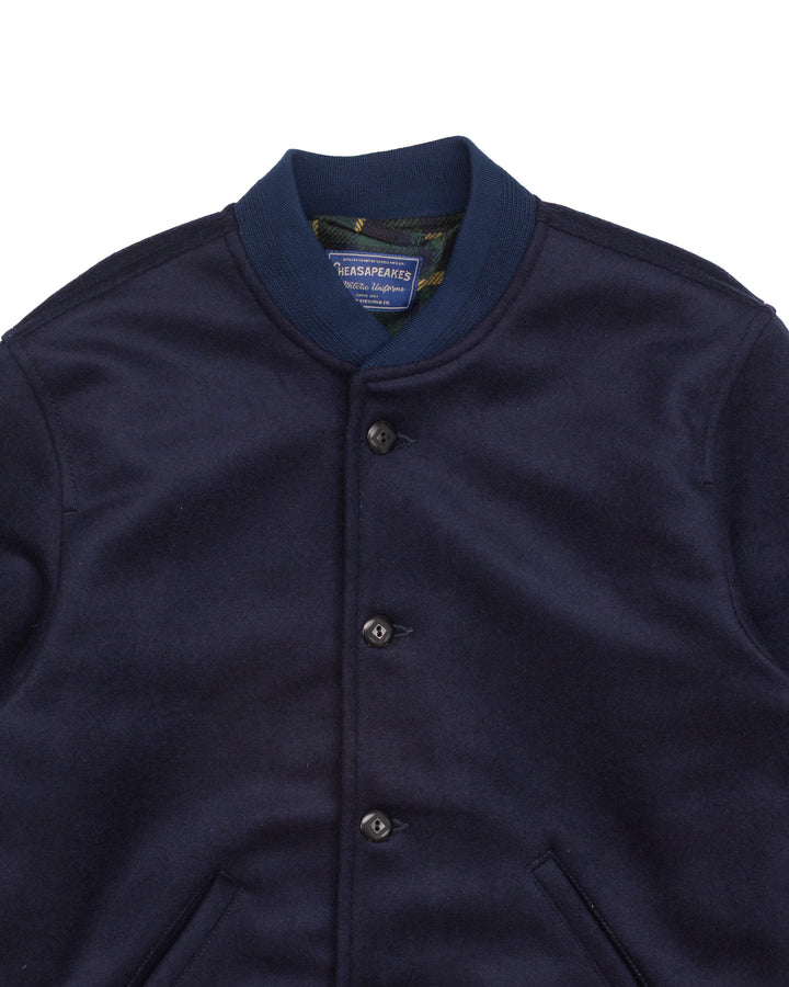 The Fenway Varsity Jacket in Navy Wool