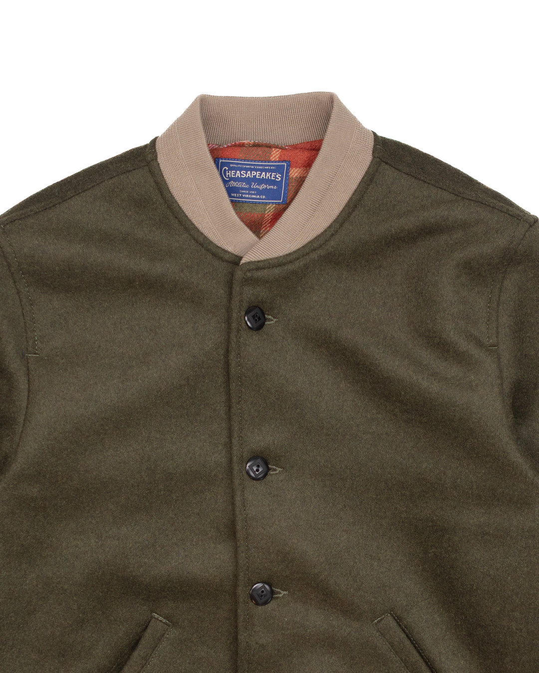 The Fenway Varsity Jacket in Dark Green Wool