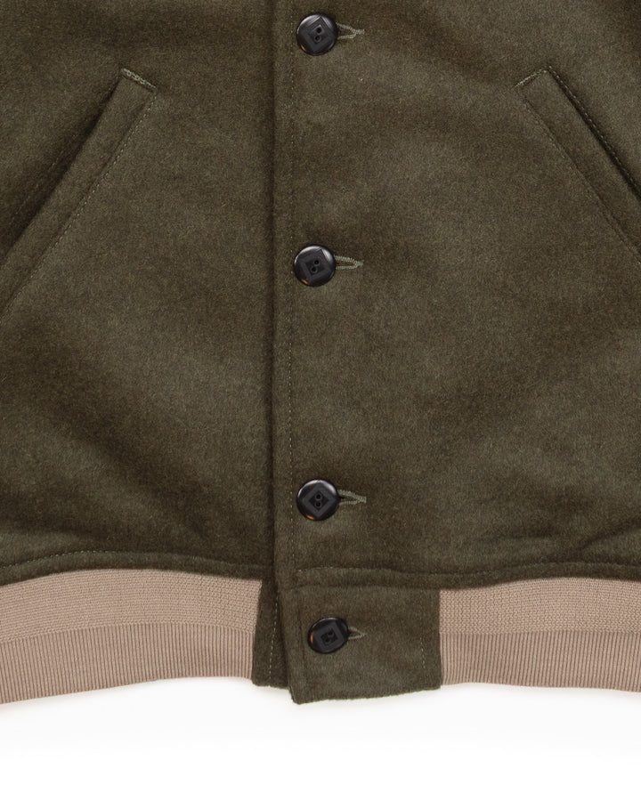 The Fenway Varsity Jacket in Dark Green Wool