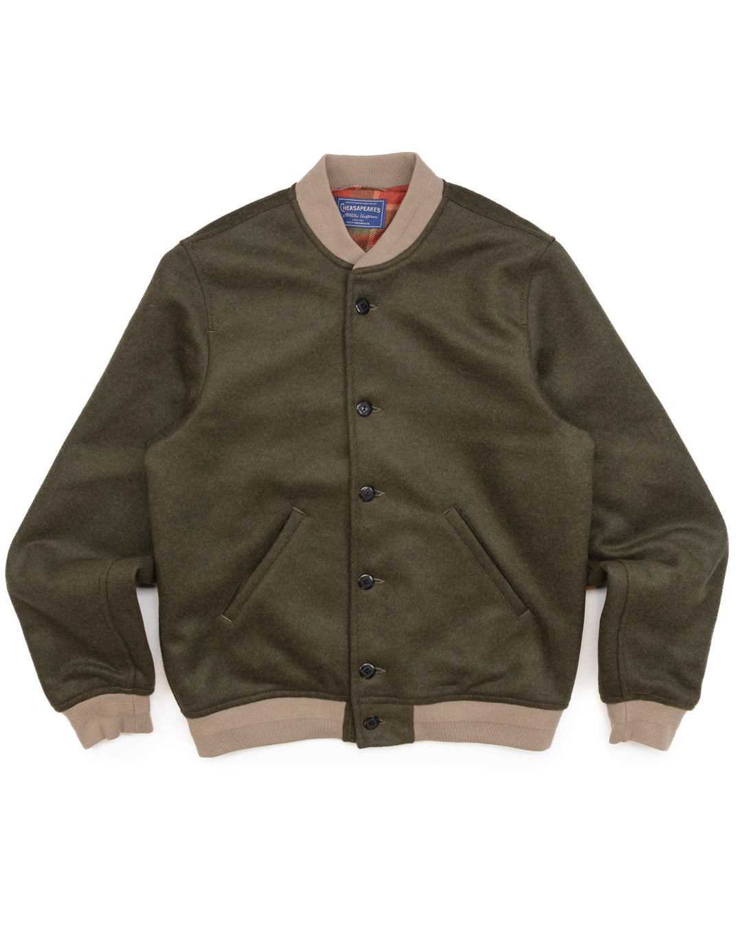 The Fenway Varsity Jacket in Dark Green Wool