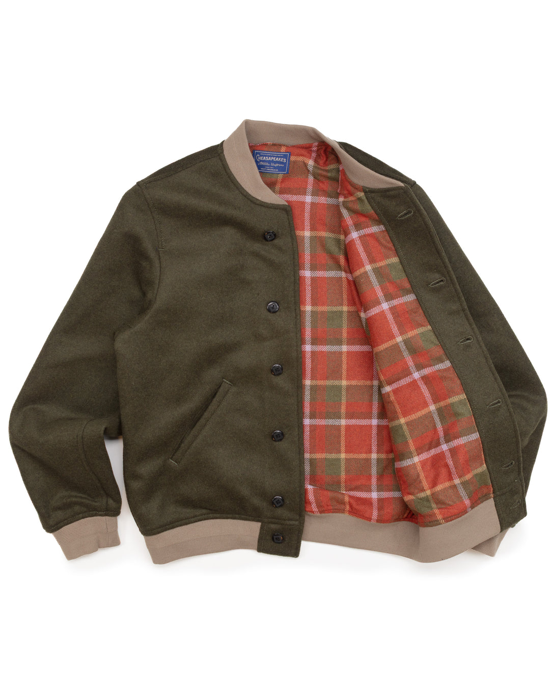 The Fenway Varsity Jacket in Dark Green Wool