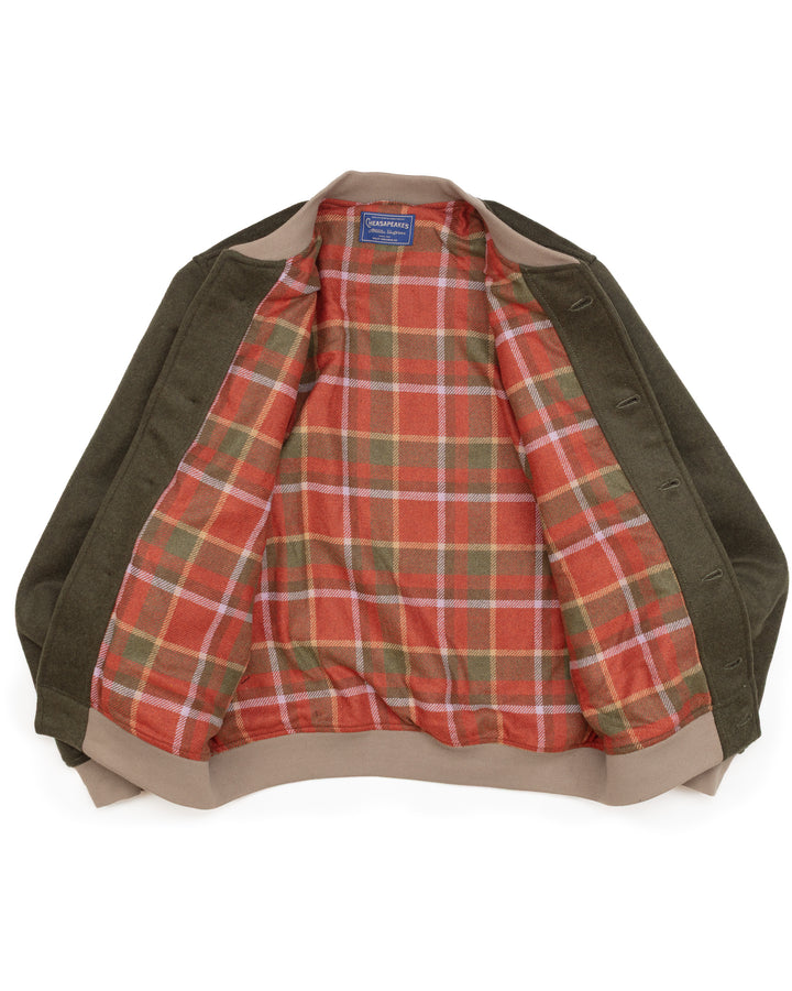 The Fenway Varsity Jacket in Dark Green Wool