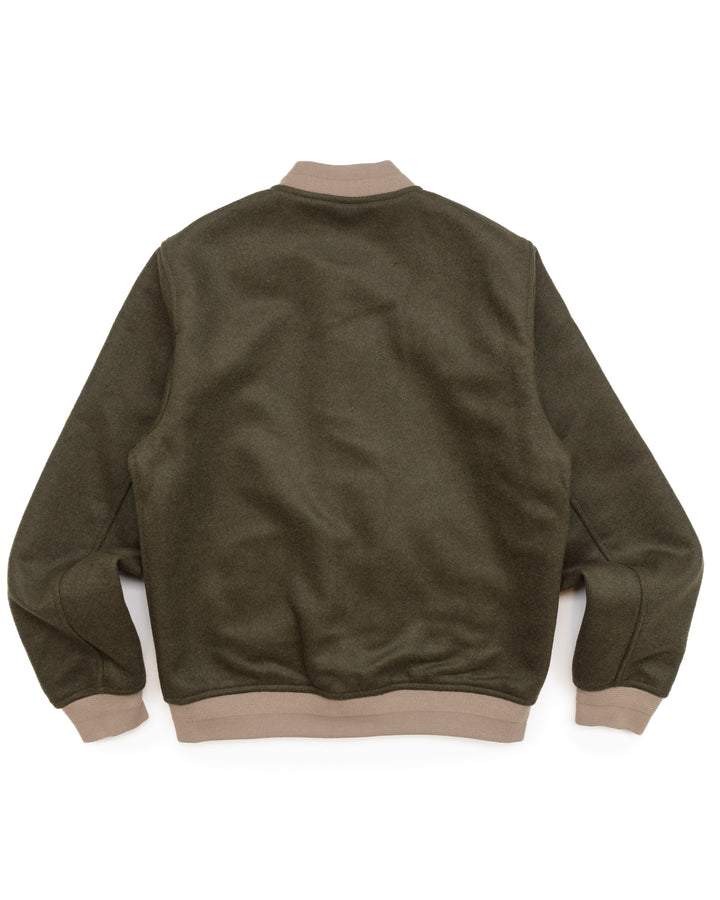 The Fenway Varsity Jacket in Dark Green Wool