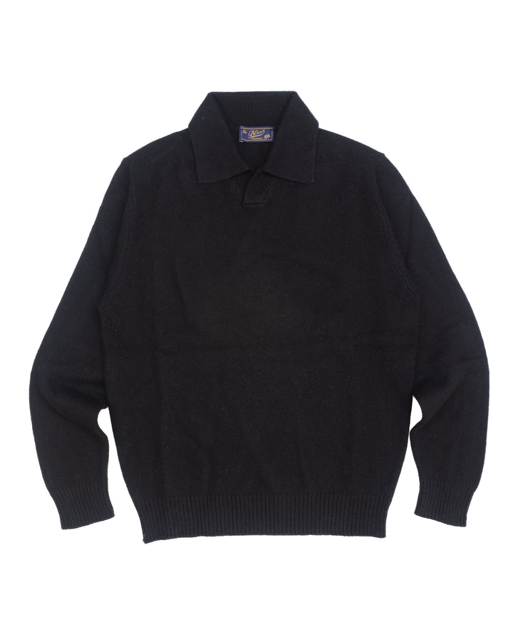 The Skipper Polo Sweater in Black Cashmere