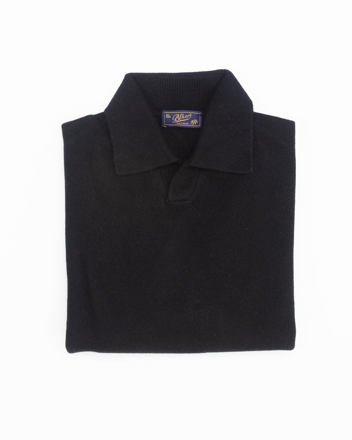 The Skipper Polo Sweater in Black Cashmere