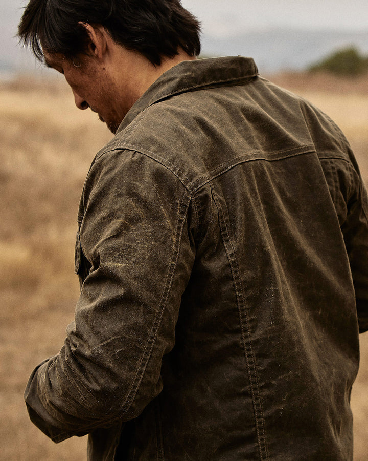 Flannel Lined Waxed Trucker Jacket in Forest