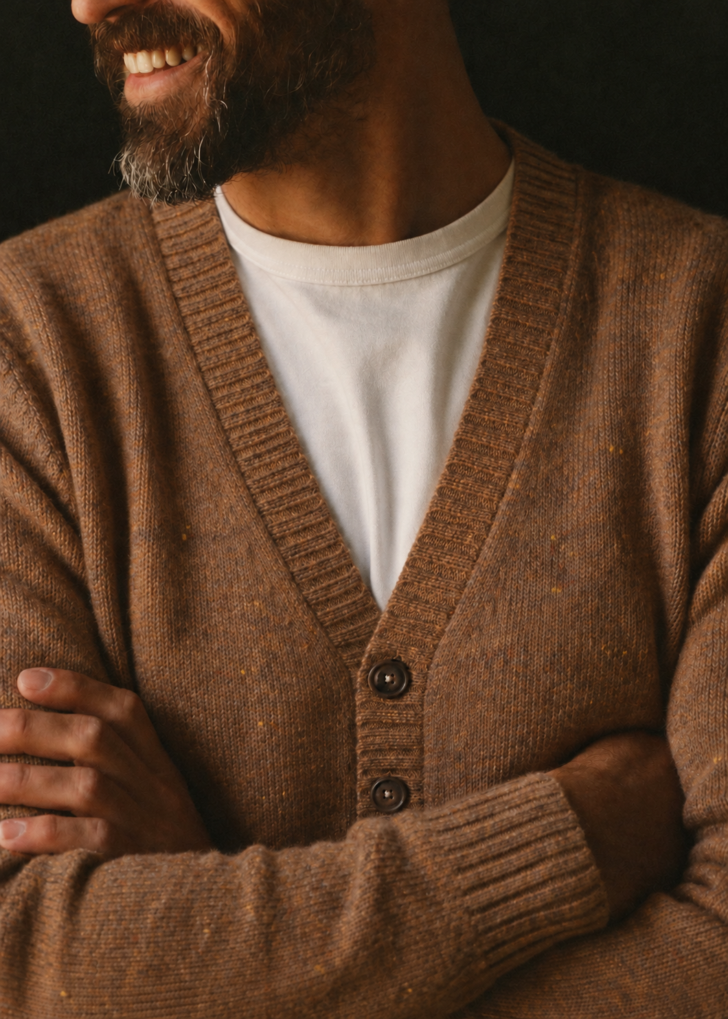 The Attik Cardigan in Tobacco Donegal