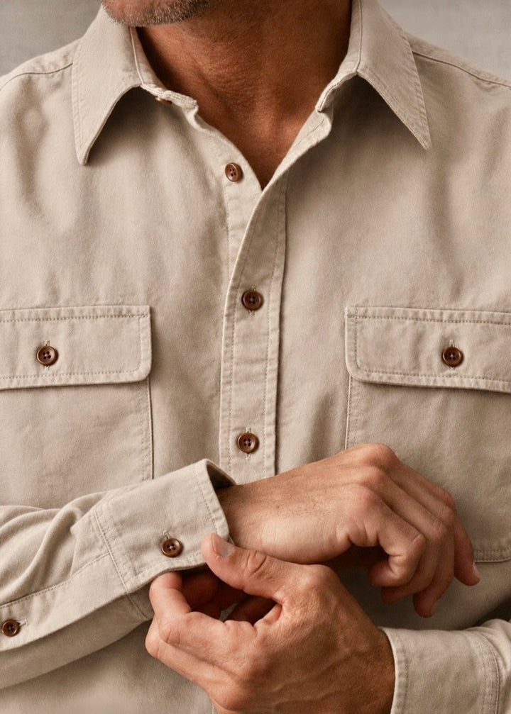 Peyo Pat Utility Shirt in Sand