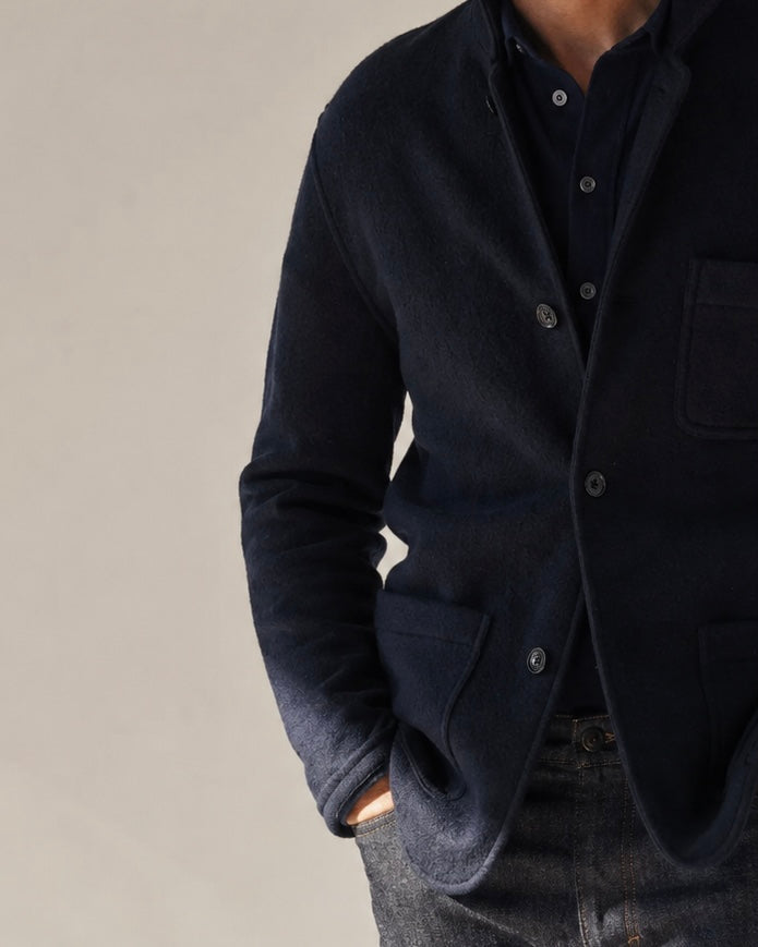 Bw Light Jacket in Navy Boiled Wool