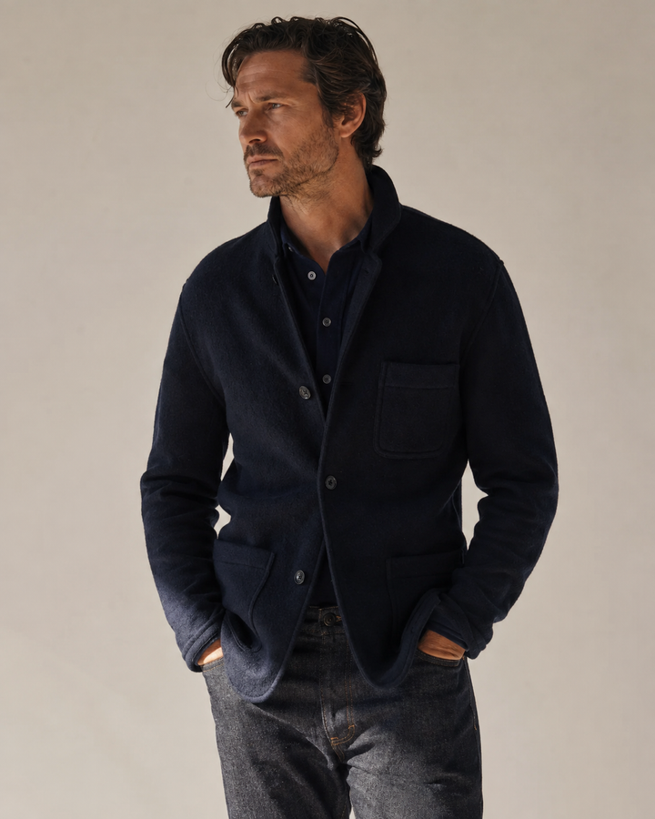 Bw Light Jacket in Navy Boiled Wool