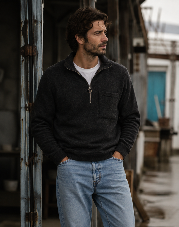 The Arnold Half Zip in Brown Wool