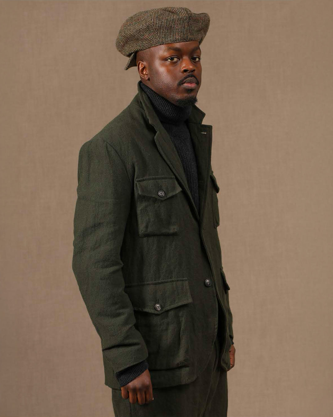 Clarence Field Jacket in Green Herringbone