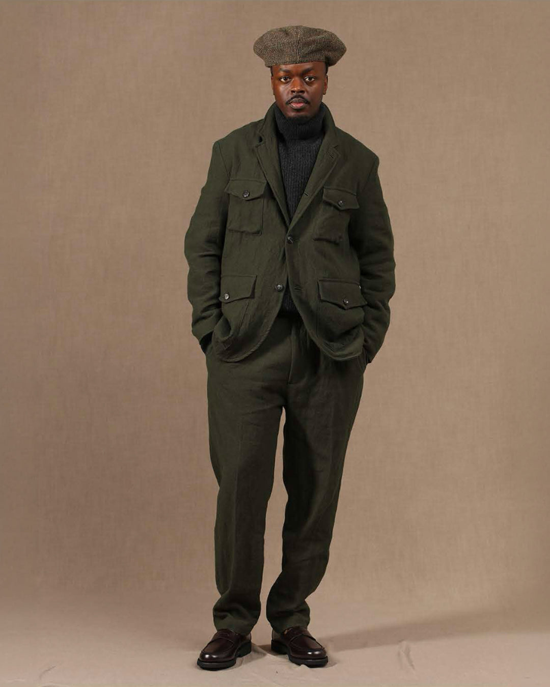 Clarence Field Jacket in Green Herringbone