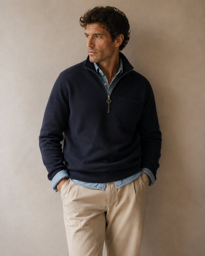 The Arnold Half Zip in Navy Wool