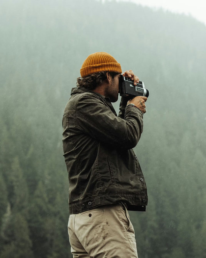 Flannel Lined Waxed Trucker Jacket in Forest