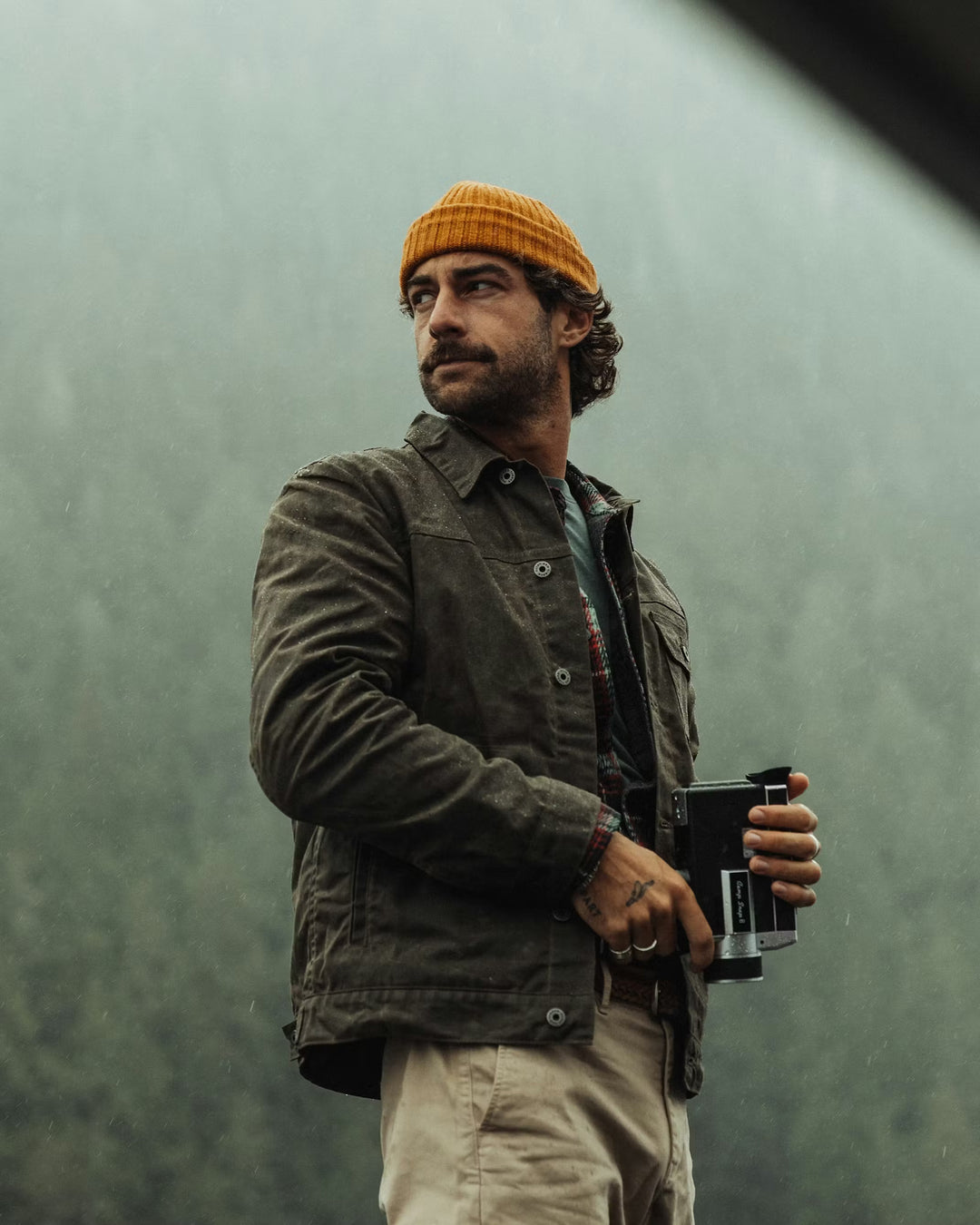 Flannel Lined Waxed Trucker Jacket in Forest