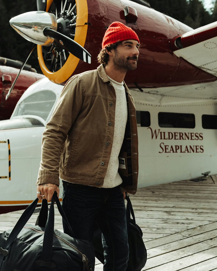 Flannel Lined Waxed Trucker Jacket in Field Tan