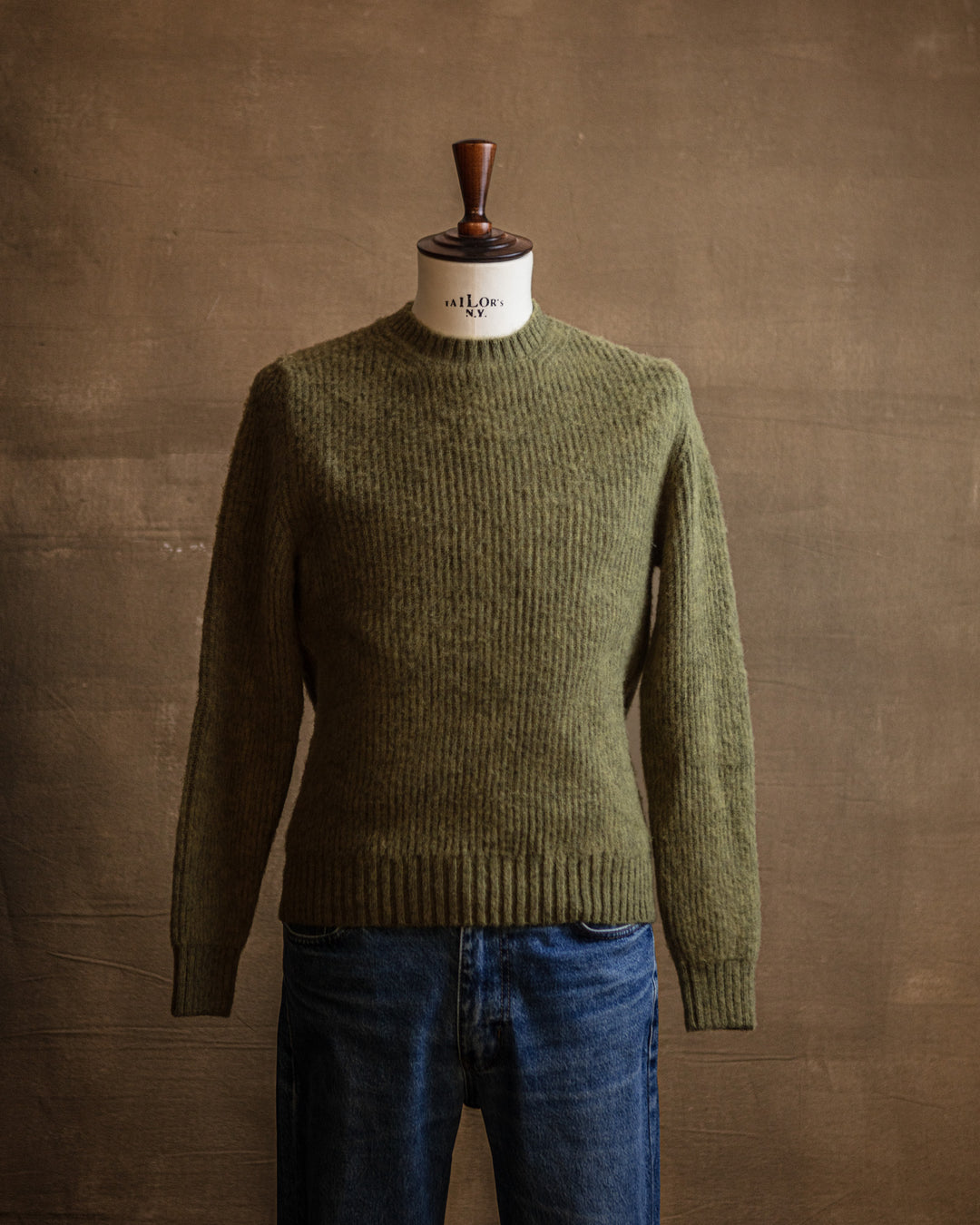 Brushed Shetland English Rib in Moss Melange