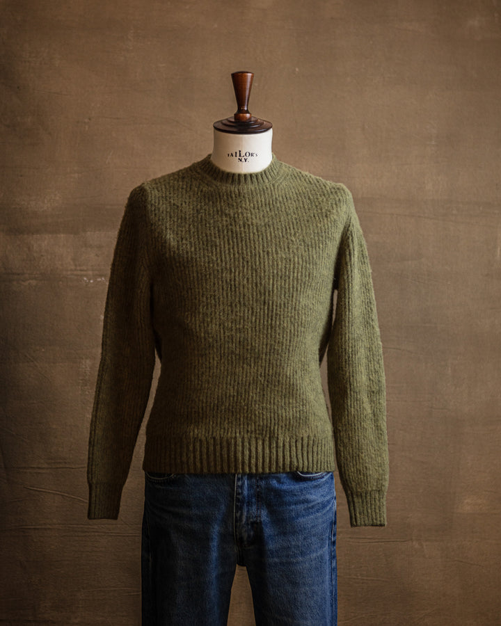 Brushed Shetland English Rib in Moss Melange