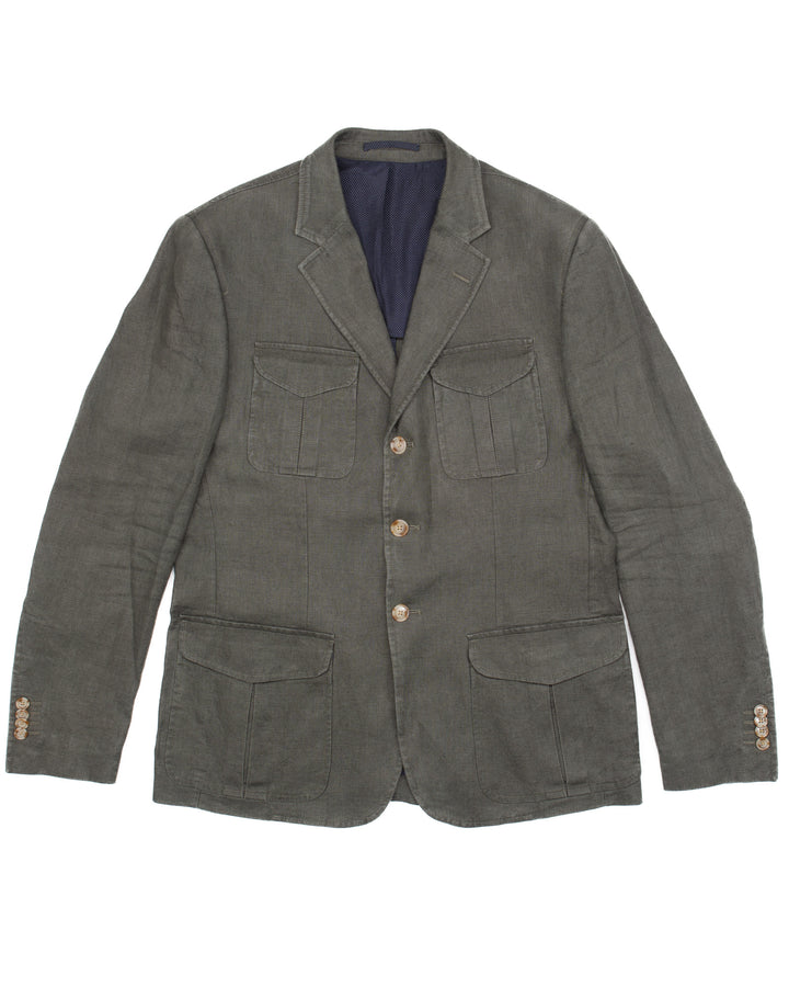 Safari Jacket in Green Linen #1604