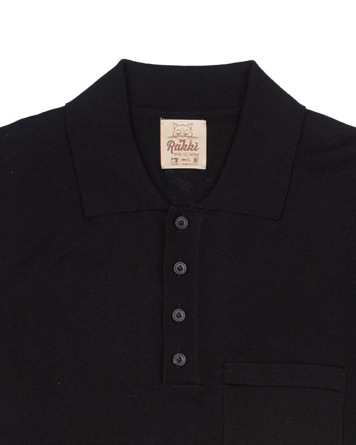 The JFK Buttoned Pocket Polo in Black