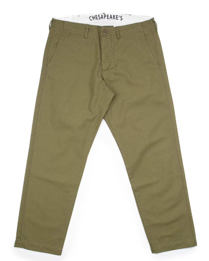 Officer Chinos in Military Green Micro Canvas