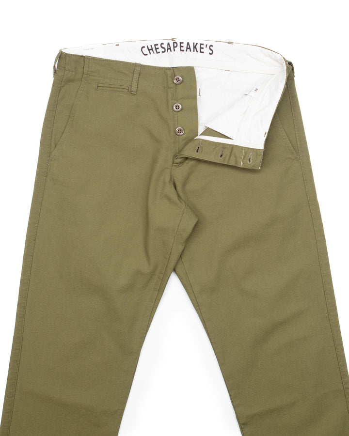 Officer Chinos in Military Green Micro Canvas