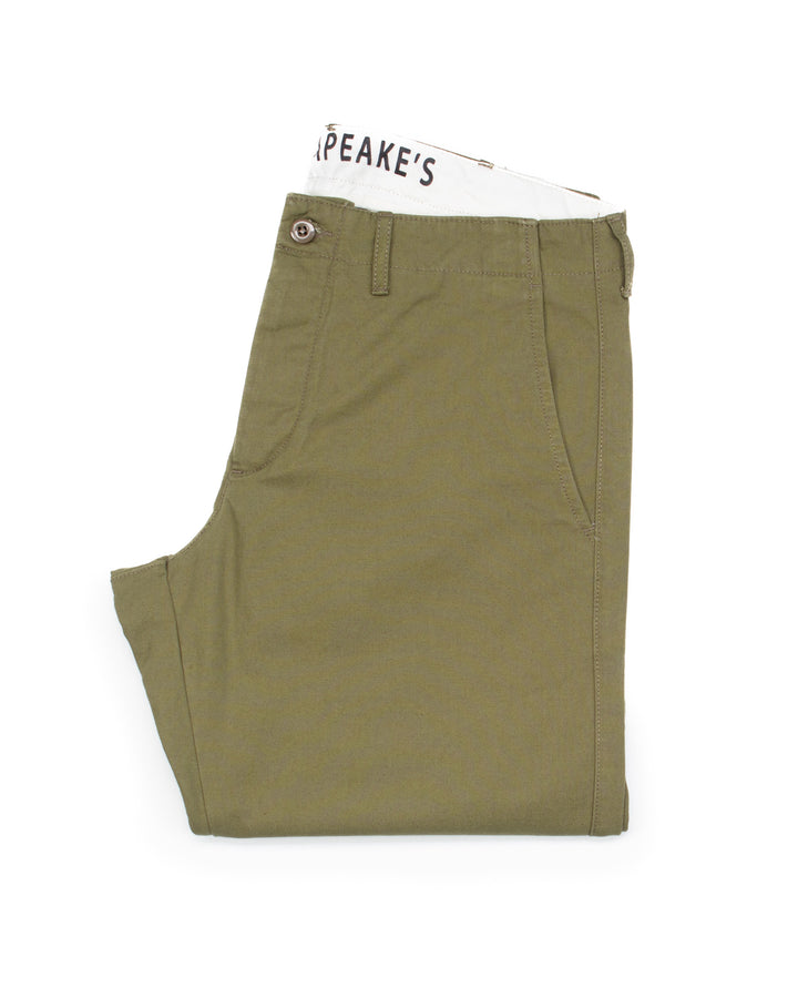 Officer Chinos in Military Green Micro Canvas