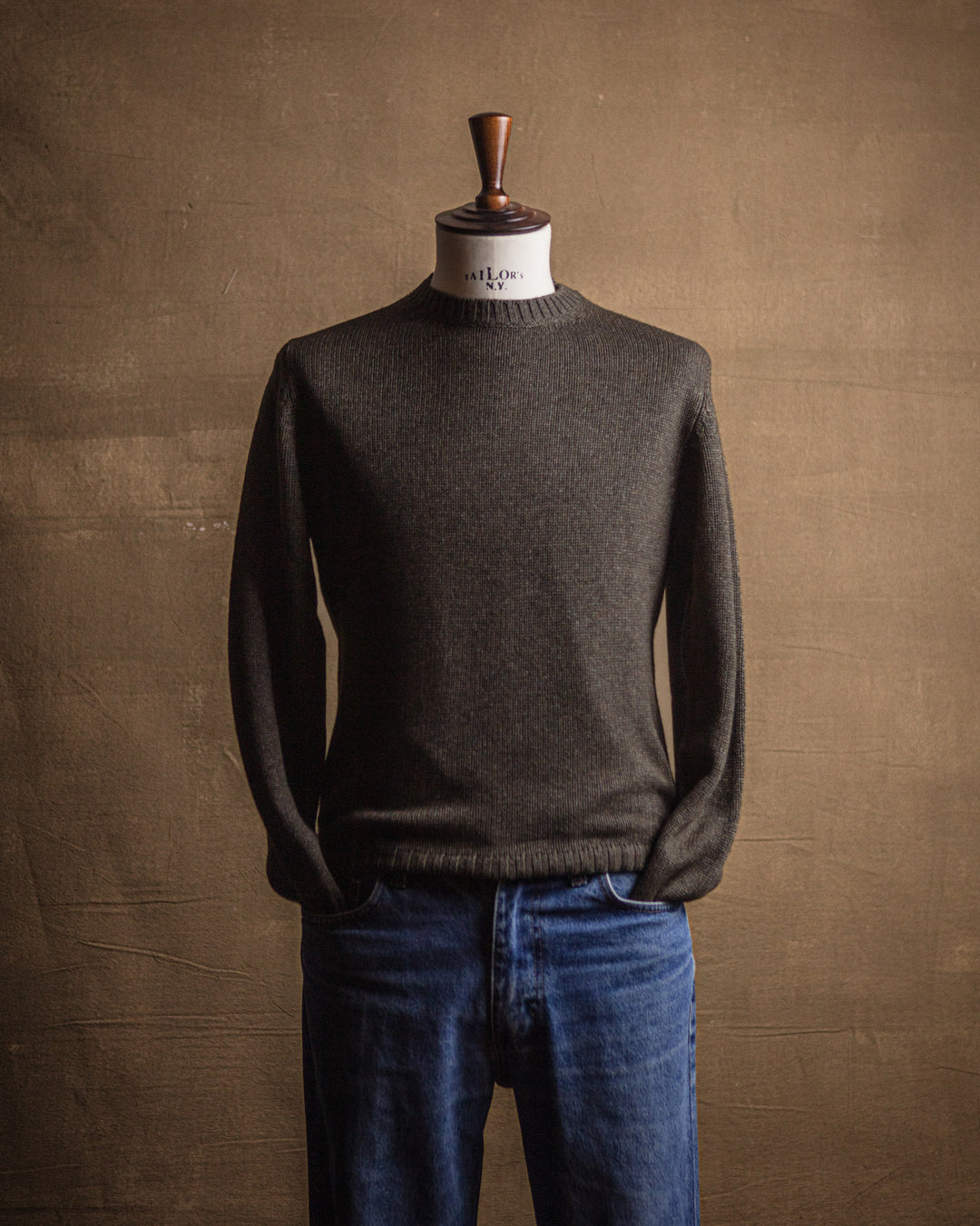 Crewneck in Dark Brown Wool & Cashmere