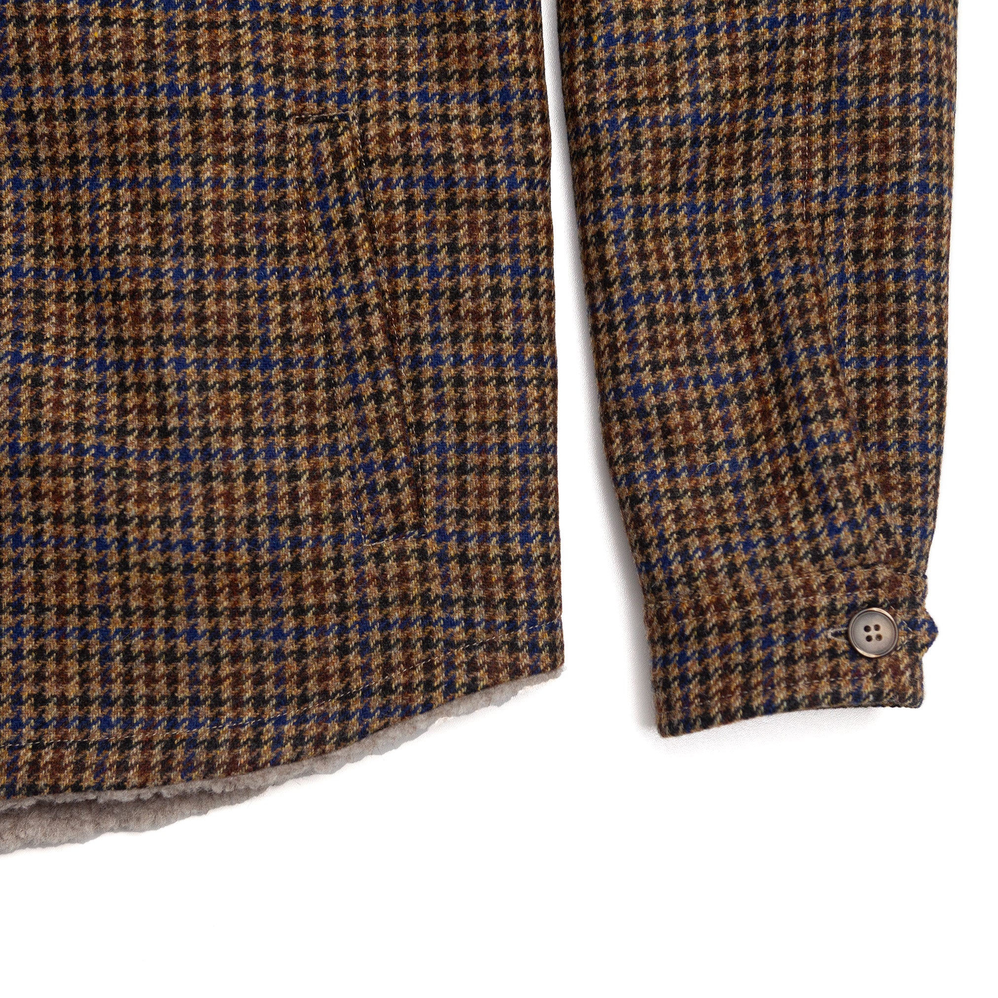 Lined Shirt Jacket in Brown & Blue Houndstooth