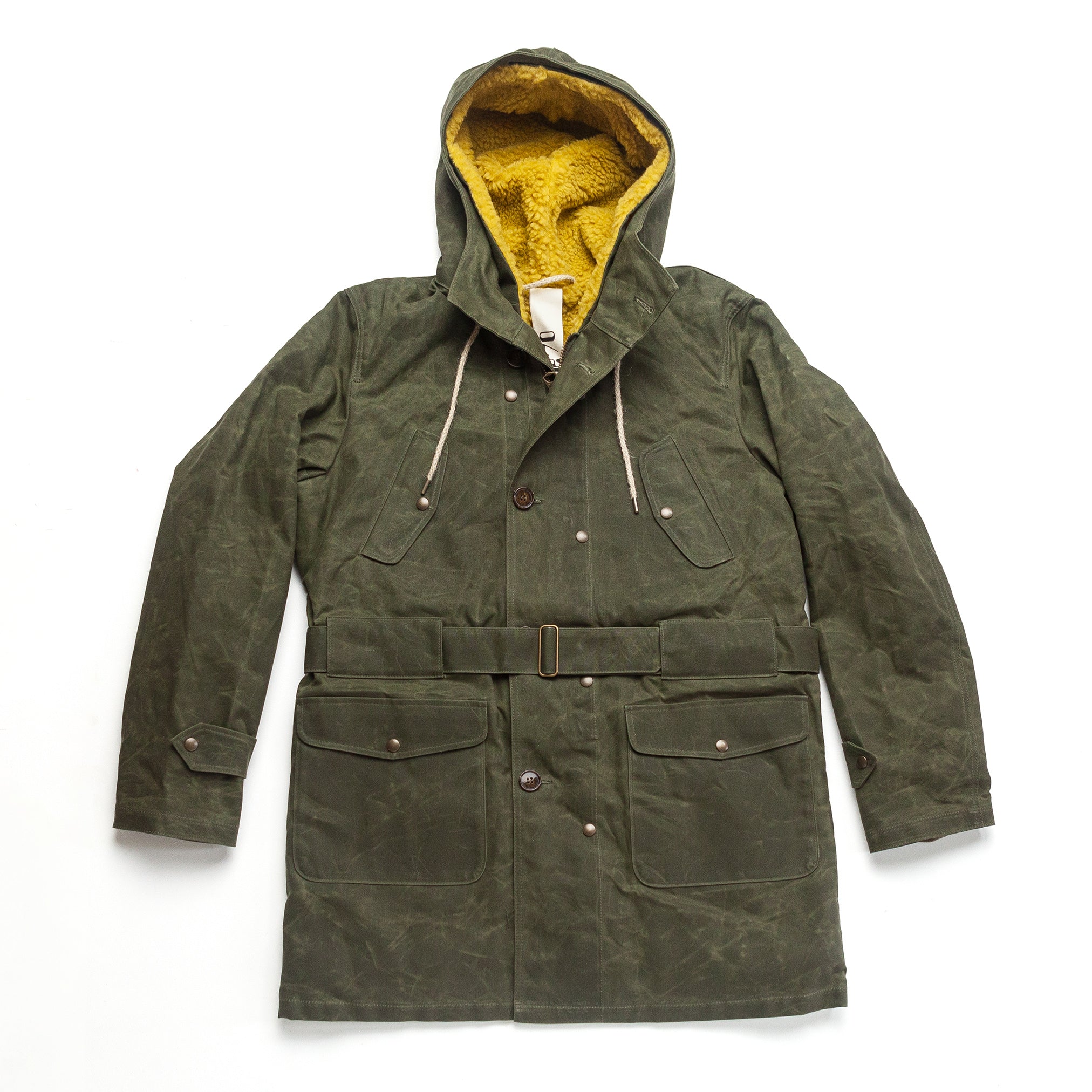 Lined Waxed Parka in Olive