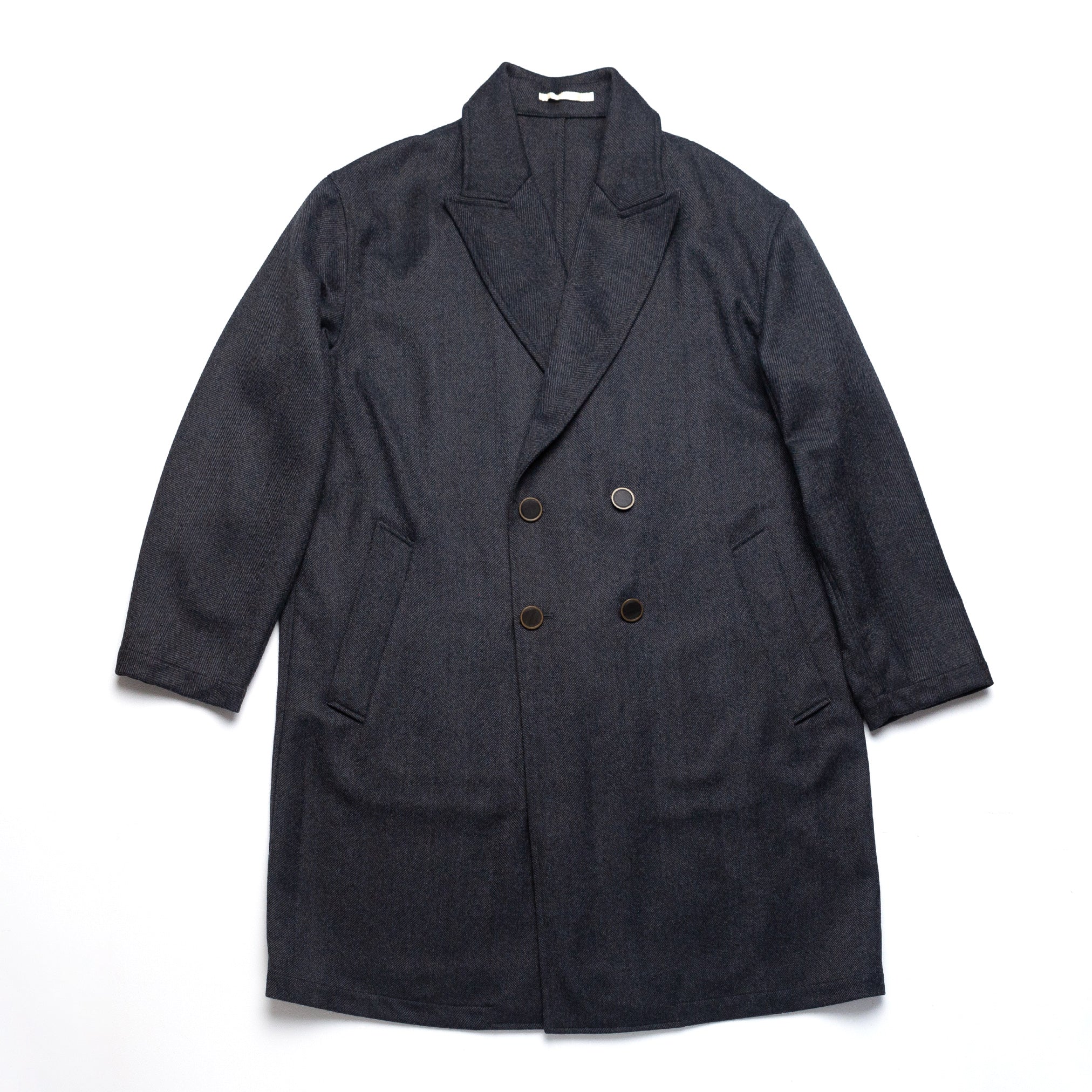 The Charles Overcoat in Charcoal Herringbone Wool