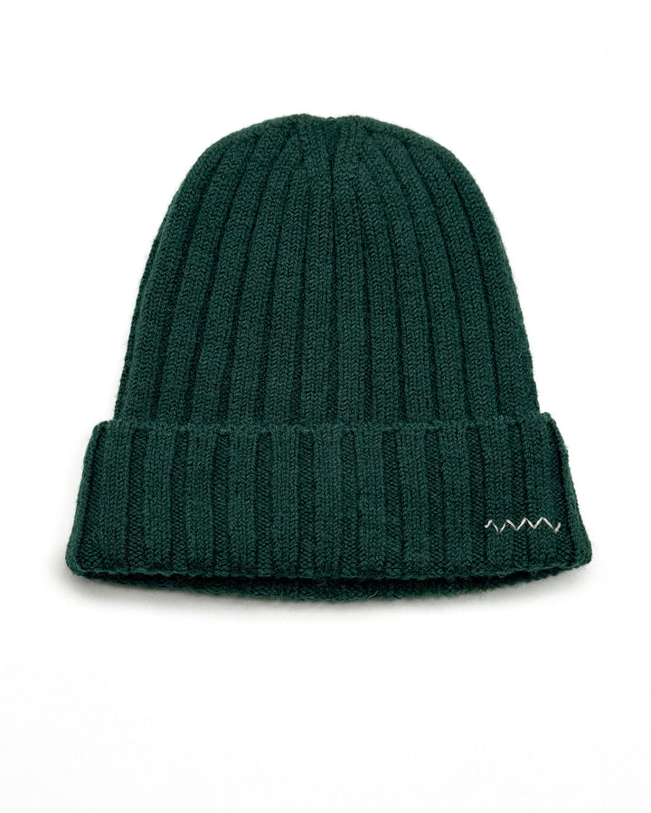 Ribbed Knit Wool Beanie in Dark Green #1759