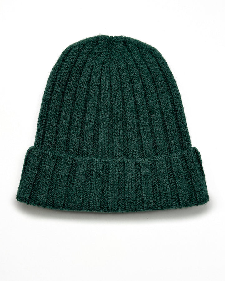 Ribbed Knit Wool Beanie in Dark Green #1759