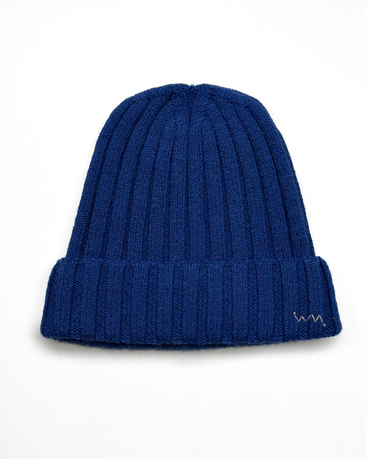 Ribbed Knit Wool Beanie in Blue #1760