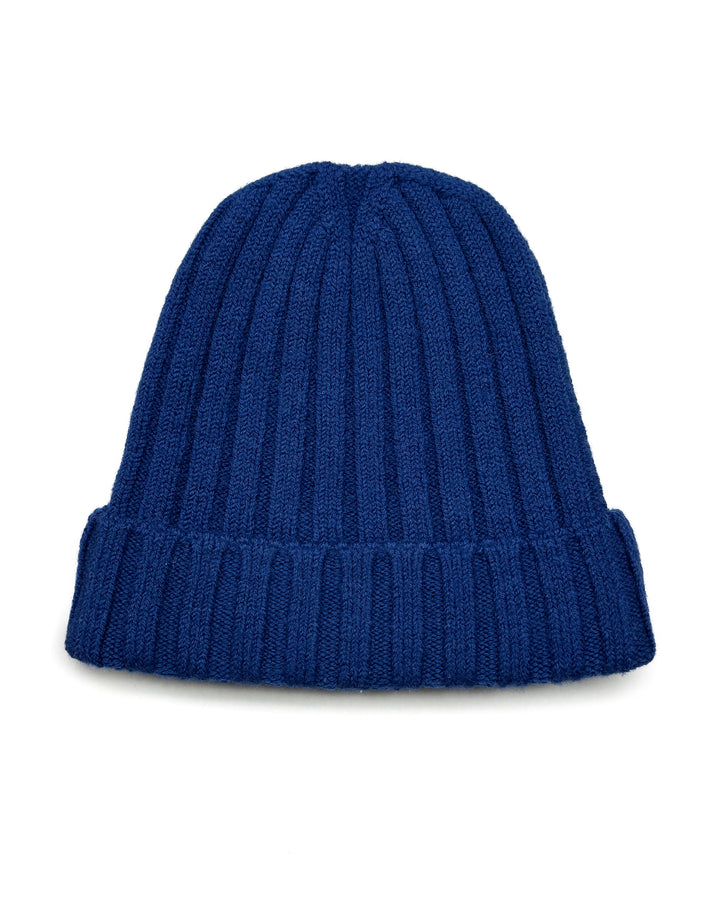 Ribbed Knit Wool Beanie in Blue #1760