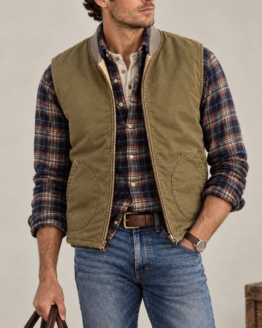 The McCoy Lined Deck Vest in Military Green
