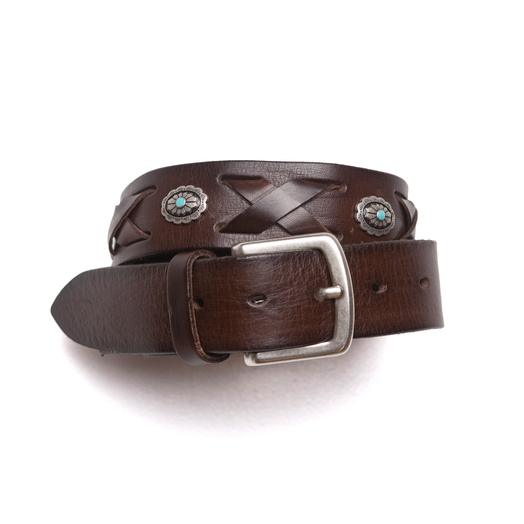 Woven X Brown Leather Belt