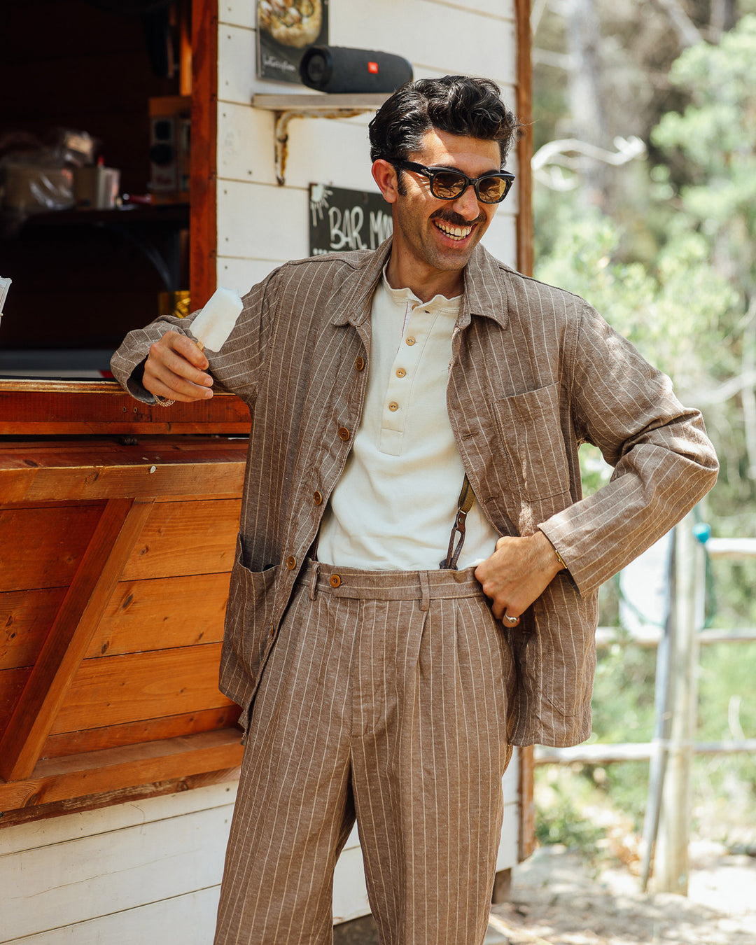 Wyatt Pinstripe Pants in Beige Stripe