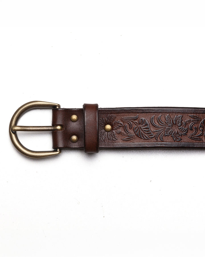 Classic Belt with Engraving in Antique Brown
