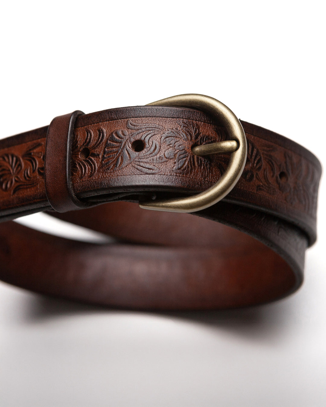 Classic Belt with Engraving in Antique Brown