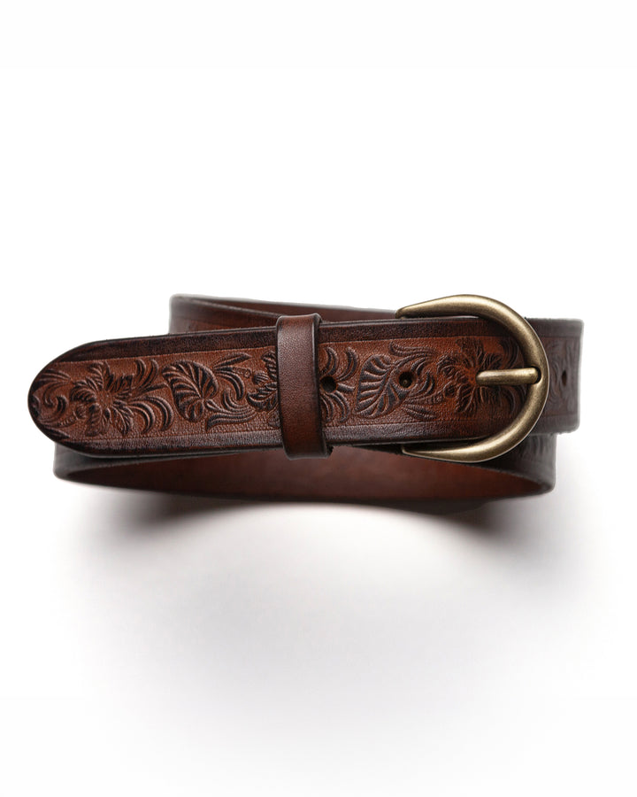 Classic Belt with Engraving in Antique Brown