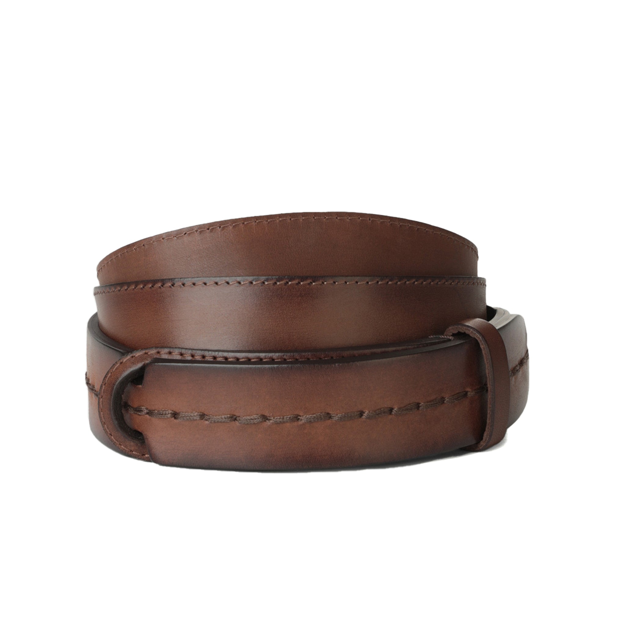 Brush Leather No-Buckle Belt in Cognac